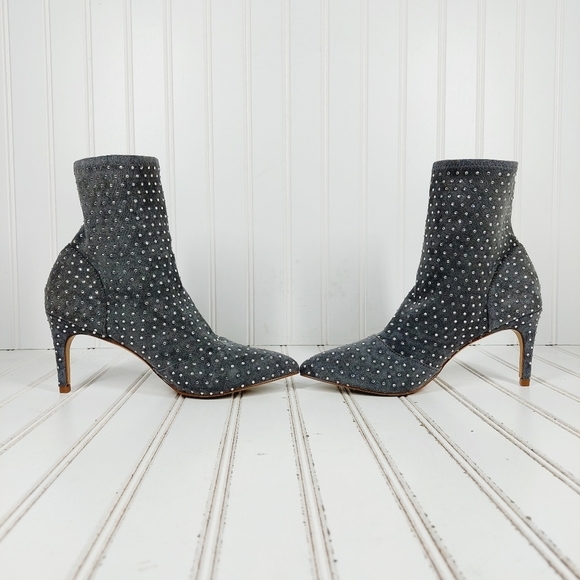 Charles David Personal Gray Rhinestone Slip On Heeled Ankle Boots M510 - Picture 7 of 12